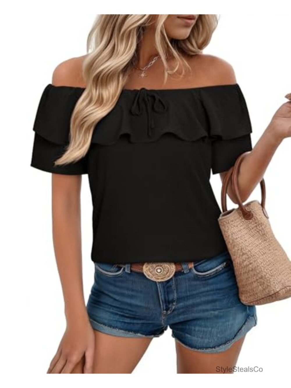 Off the Shoulder Ruffle Sleeve Loose Chiffon Blouse